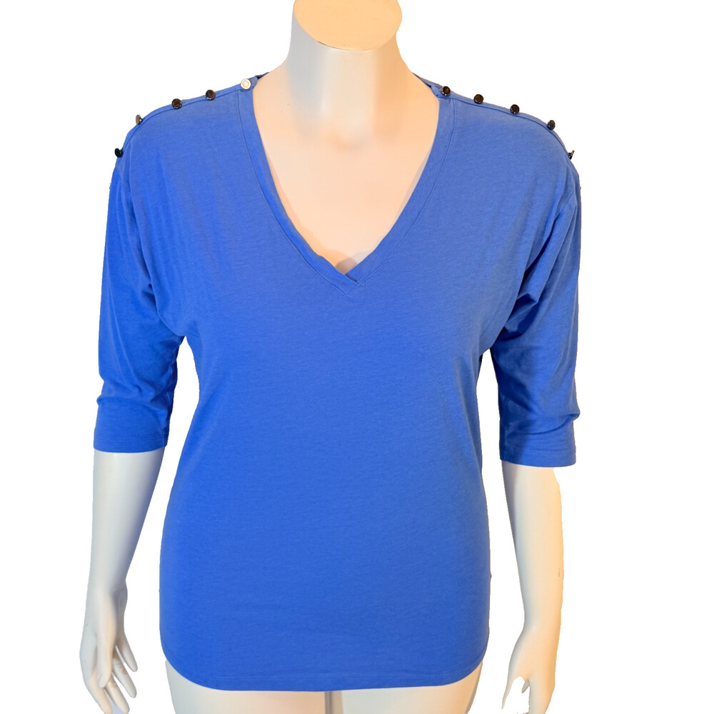 GAP Blouse Top Women's M Cornflower Blue V-Neck 3/4 Dolman Sleeve Button Accents